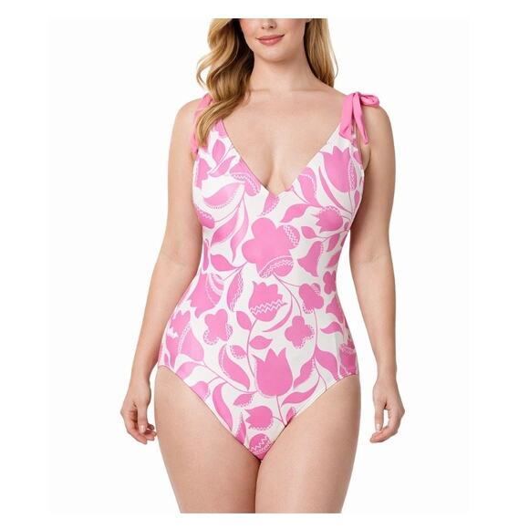 kate spade Other - Kate Spade Pink and White Bathing Suit Floral One-Piece Scoop Back Size Medium